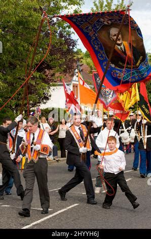 Orangemen marching on their 12th July Parade, Belfast, Northern Ireland ...