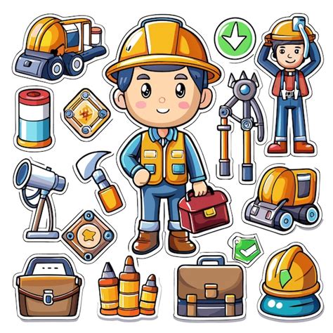 Cartoon construction worker with tools and equipment | Premium AI ...