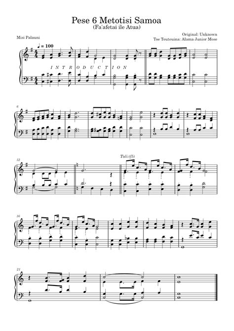 Pese 6 Metotisi Samoa Sheet music for Piano (Church Choir) | Musescore.com