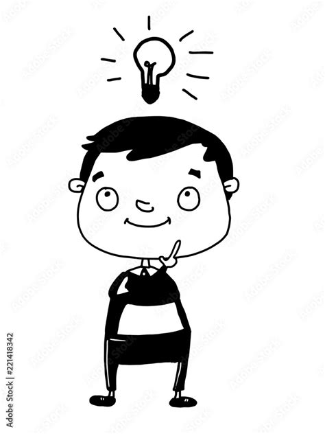 cute cartoon student child thinking and lamp black white colors Stock ...