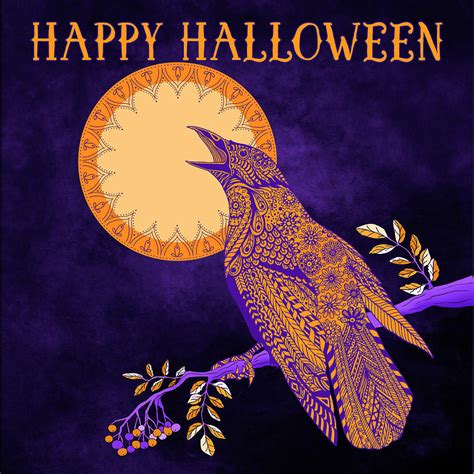 Halloween Crow and Moon Drawing by Tammy Wetzel