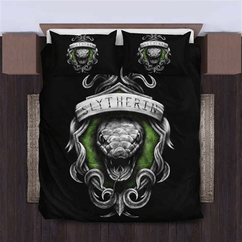 Harry Potter Slytherin House Logo In Black Background Bedding Set Twin - REVER LAVIE