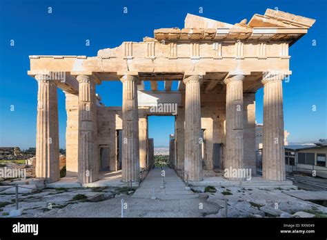 Propylaea in the Acropolis, is the monumental gateway to the Acropolis, Athens, Greece Stock ...