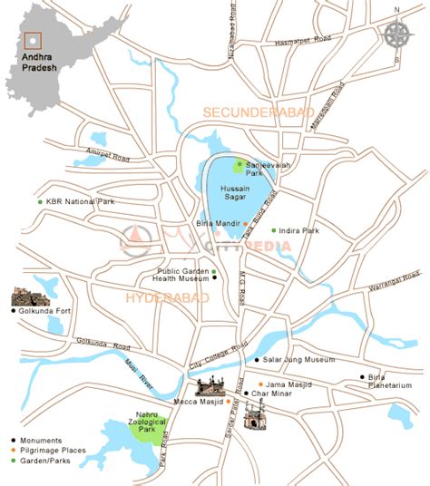 Hyderabad Map Tourist Attractions - ToursMaps.com