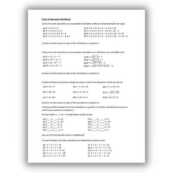 Bodmas Order Of Operations Worksheets Teacher Made Mathematics | Hot Sex Picture