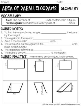 Area of Rectangles and Parallelograms Notes | TpT