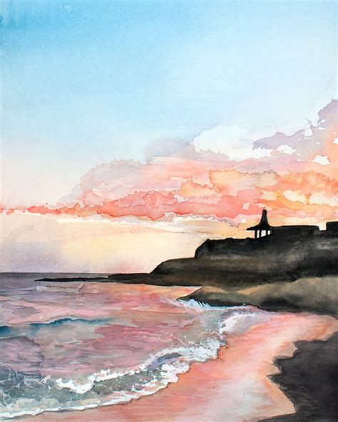 Sant Cruz Sunset Watercolor Painting 8x10 print 11x14 ready | Etsy