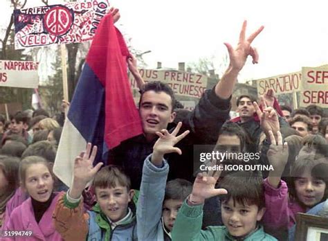 Led by a teenager with a Bosnian Serb flag, children make the... News Photo - Getty Images