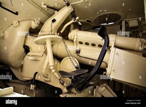 German Jagdpanther tank destroyer interior seat and gun controls. Imperial War Museum London ...