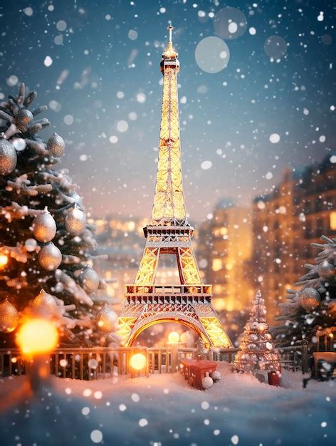 Eiffel tower in Paris France covered with snow Christmas background | Premium AI-generated image