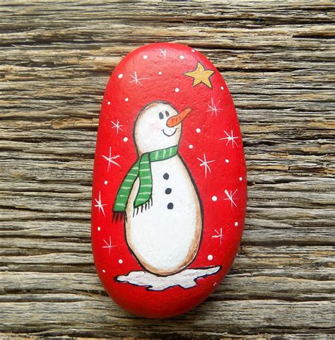 Snowman Painted Rock,Decorative Accent Stone, Paperweight by HeartandSoulbyDeb on Etsy Snowman ...