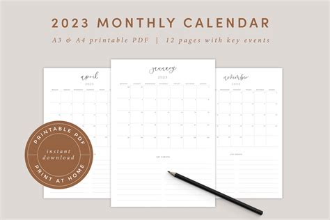 2023 Monthly Calendar Portrait Printable Calendar Year - Etsy Australia