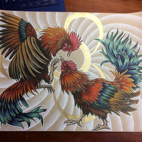 Year of the rooster finished piece. #copics #coloredpencil and #goldink ...