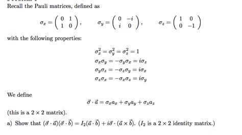 Solved Recall the Pauli matrices, defined as with the | Chegg.com