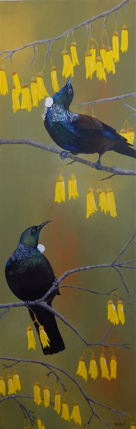 Tuis in Kowhai Tree - Acrylic painting by New Zealand Artist Robyn Hall SOLD | Artist, Tree ...