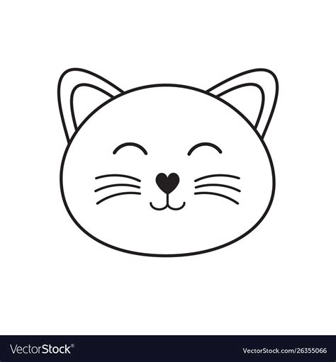 Flat cartoon kawaii black line cat face Royalty Free Vector