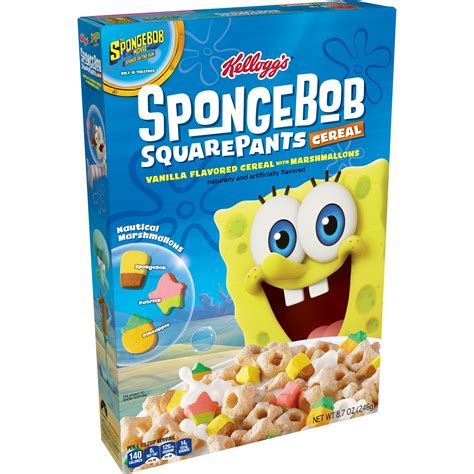 Kellogg's, SpongeBob SquarePants Breakfast Cereal, Vanilla Cereal with Marshmallows, 8.7 Oz ...