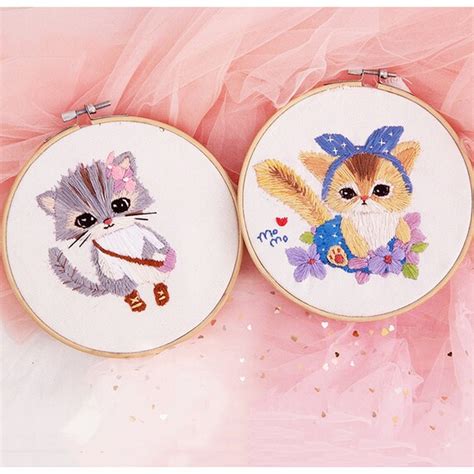 Cat Embroidery Kit Animal Embroidery Kit Beginners | Etsy