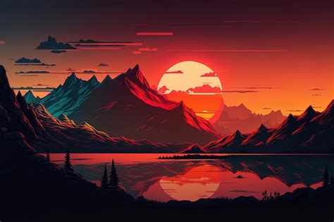 Premium Photo | Illustration of a breathtaking sunset over a mountain range