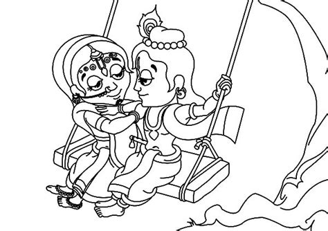 Radha And Krishna Watching Each Other On The Swing Coloring Pages - Download & Print Online ...