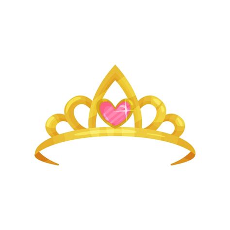 Premium Vector | Cartoon icon of shiny princess crown with precious pink stone in shape of heart ...