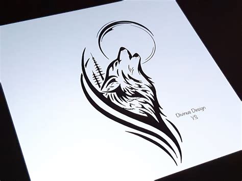 Tribal Howling Wolf Tattoo Design and Stencil Wolf and Moon - Etsy