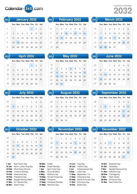 2032 Calendar