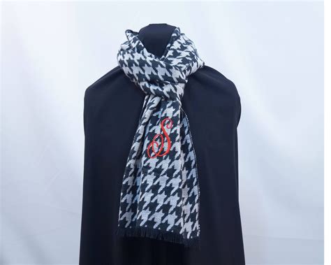 Monogrammed Oblong Scarf, Monogrammed Scarf, Oblong Scarf, Large Houndstooth Scarf, Monogram ...