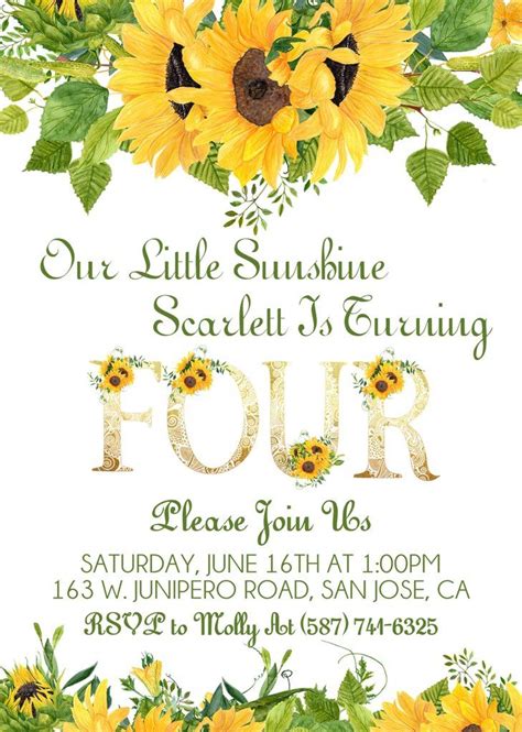 Sunflower Birthday Party Invitations | Sunflower birthday parties ...