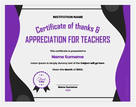 Certificate of Thanks and Appreciation to Teachers | Edit