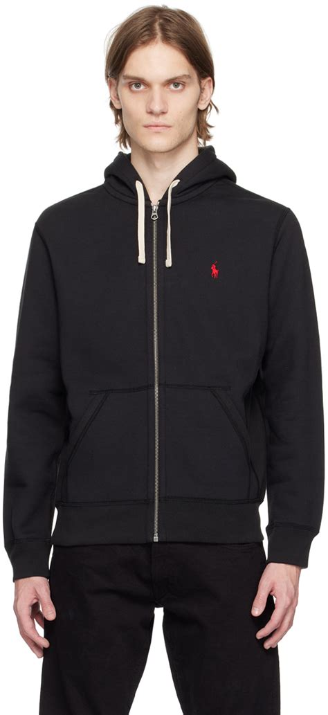 Polo Ralph Lauren: Black Full-Zip Hoodie | SSENSE UK