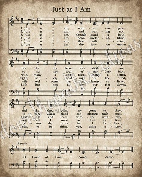 Just as I Am Hymn Print, Printable Vintage Sheet Music, Instant Download, Antique Hymnal Page ...