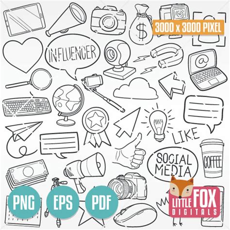 INFLUENCER Social Media Clip Art. Internet People Tools Doodle Icons ...