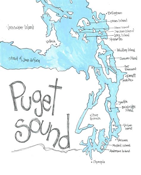 PUGET SOUND Map, Northwest Art for Home Décor, Washington State Gift, Northwest Waterways and ...