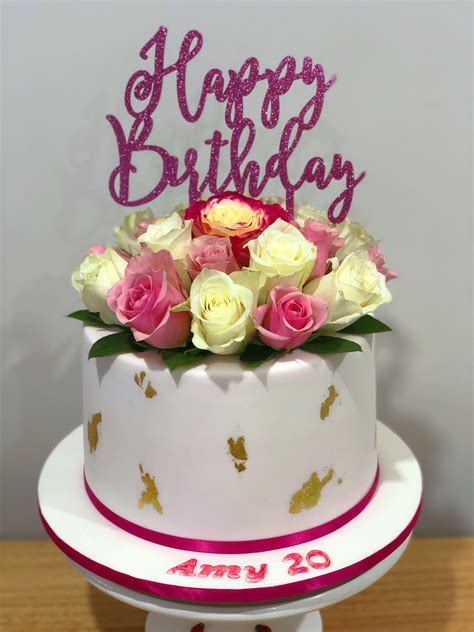 Birthday cake with fresh flowers and gold leaf! Fresh Flower Cake ...