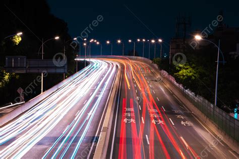 Overpass Night View Street View Traffic Flow Track Background, Night ...