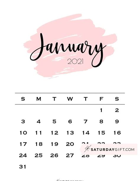 Cute (& Free!) Printable January 2021 Calendar | SaturdayGift | Printable calendar template ...