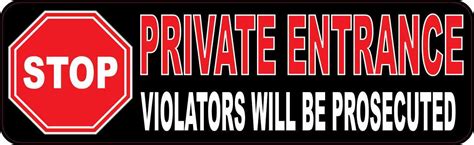 10in x 3in Stop Sign Private Entrance Sticker Vinyl Door Sign Stickers