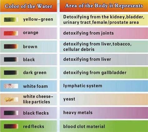 Ion Detox Foot Bath Chart