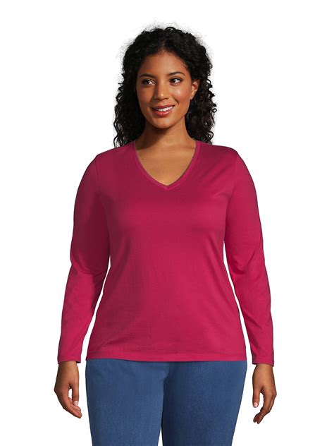 Lands' End Women's Plus Size Relaxed Supima Cotton Long Sleeve V-Neck T ...