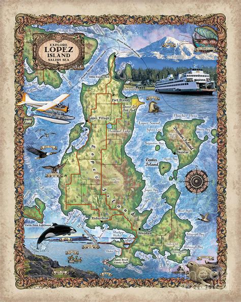 Lopez Island, lopez island map, Hand-Painted Historic map, lopez island art, island life, orca ...