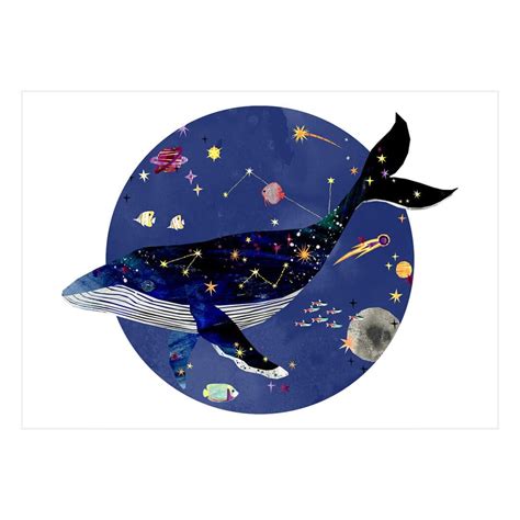 Illustrated Whale in Outer Space Fine Art Print - The British Craft House