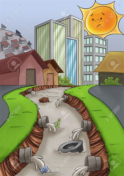 Poster Cartoon Water Pollution Drawing - Alixlaautentica