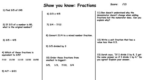 Mini Fractions assessment | Teaching Resources