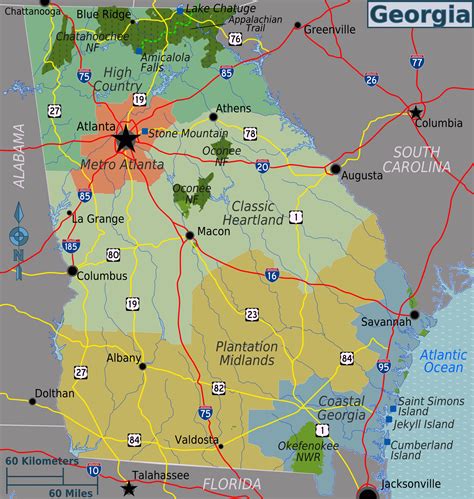 Large regions map of Georgia state. Georgia state large regions map | Vidiani.com | Maps of all ...