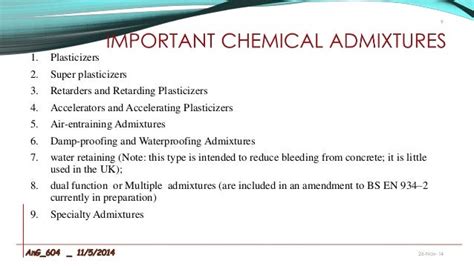 types of admixtures for concrete