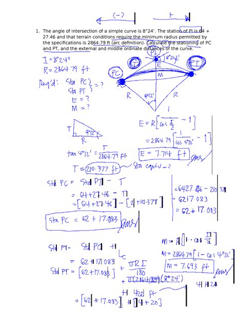 Simple-Curve-Lecture - The angle of intersection of a simple curve is 8°24’. The station of PI ...