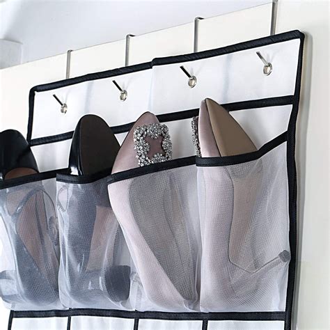 Over the Door Hanging Shoe Organizer, 24 Large Mesh Pockets Shoes Storage and Closet Organizer ...