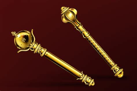 Free Vector | Gold royal scepters, king and queen wands. vector realistic set of ancient golden ...