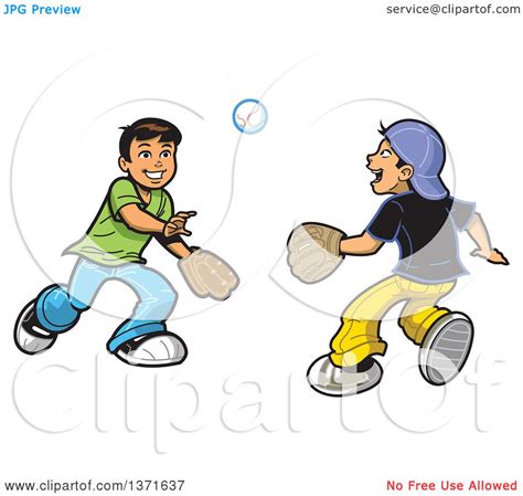 Clipart Of Happy Boys Playing Catch With a Baseball - Royalty Free ...